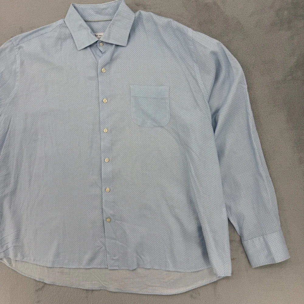 Peter Millar Mens XXL Light Blue‎ Geometric Print Long Sleeve Button Down Shirt